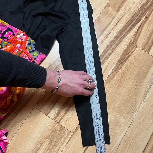 VINTAGE 60s Mod Barkcloth Dress Size 2  Black Maxi Rhinestone Studded Neusteters - Picture 5 of 7